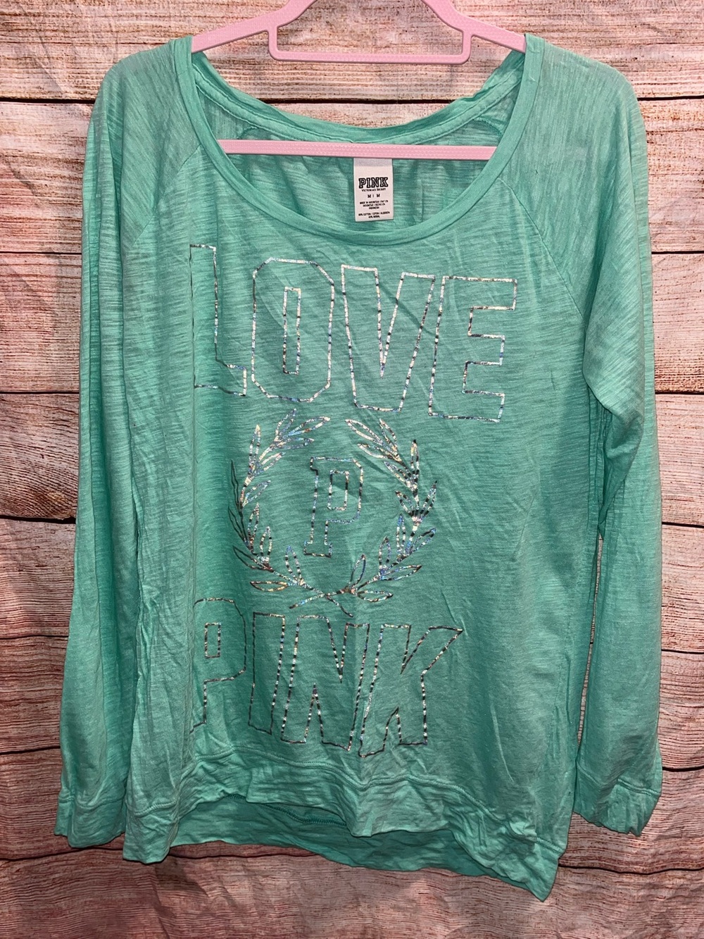 PINK Victoria’s Secret mint LOVE shirt-Ladies Medium